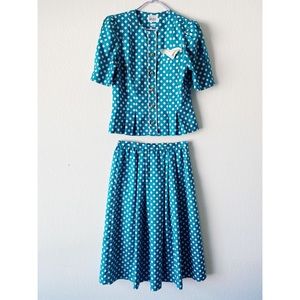 Vintage 80s Teal Polka Dot Two-Piece Set